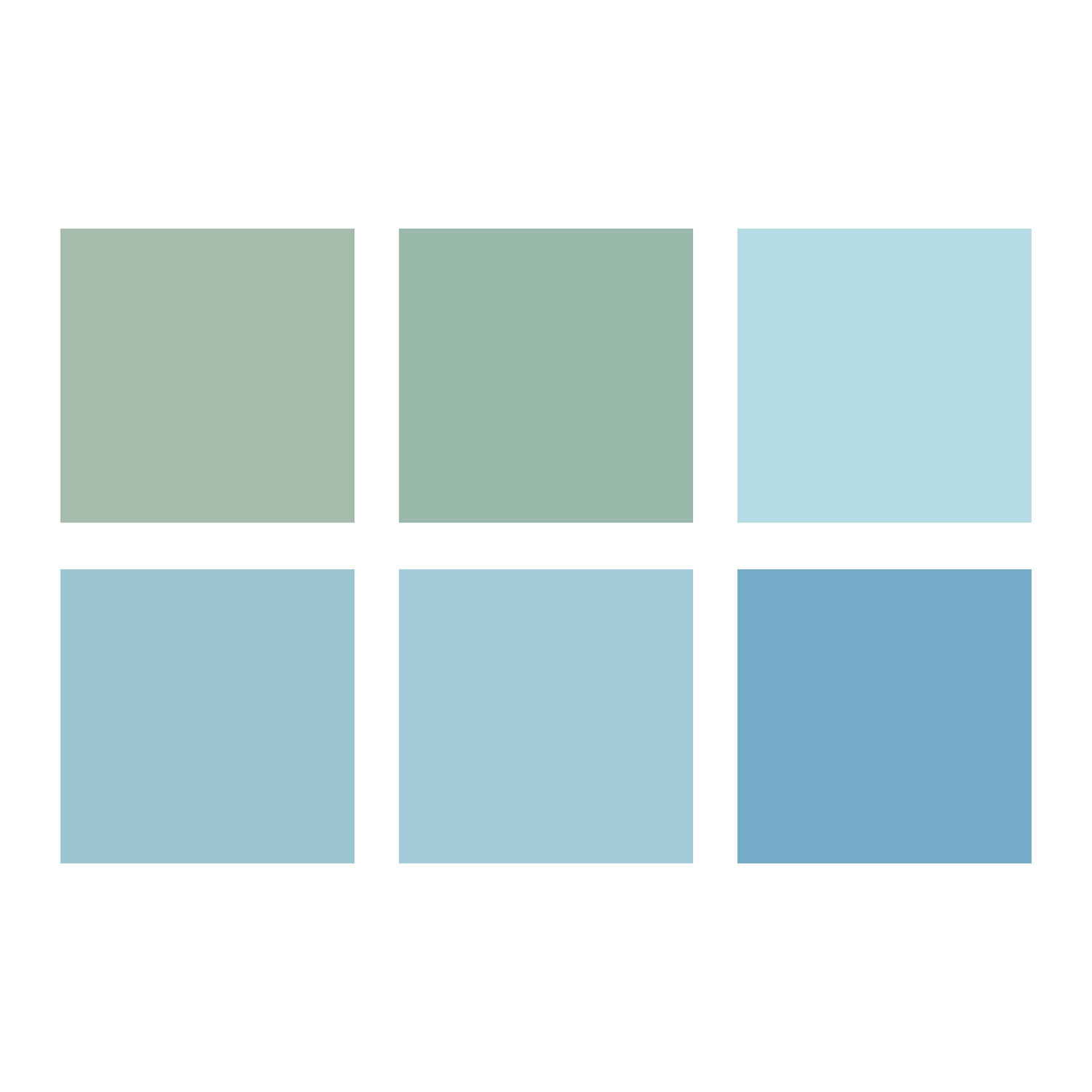 Pastel Waters colour chart featuring soft blue and green heritage paint shades