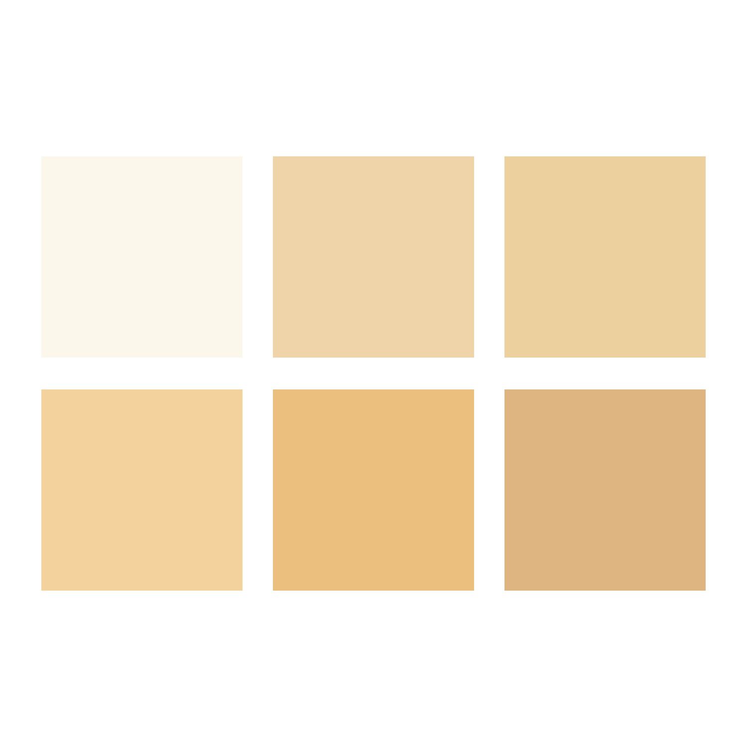 Golden Ores colour chart featuring warm cream, ochre and golden heritage paint shades
