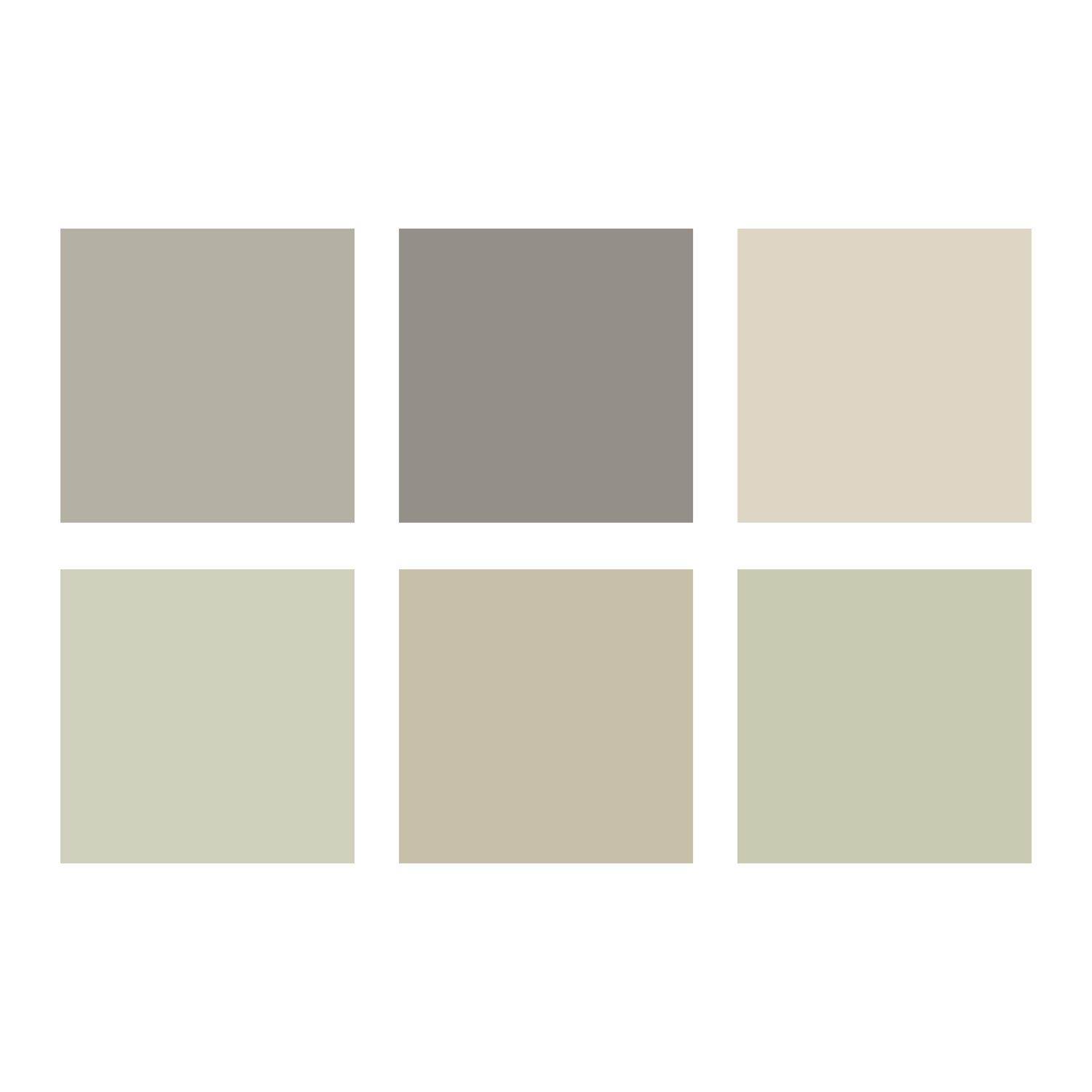 Grey and green earth colour chart of muted heritage paint shades