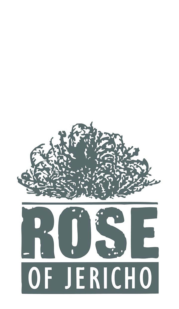 Logo of Rose of Jericho with text on a white background